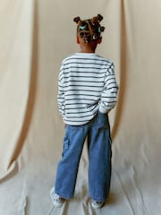Mid Blue Denim Wide Leg 100% Cotton Cargo Trousers (3-16yrs) - Image 4 of 8