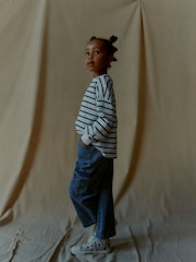 Mid Blue Denim Wide Leg 100% Cotton Cargo Trousers (3-16yrs) - Image 6 of 8