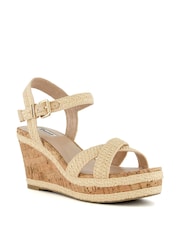 Dune London Natural Chrome Wide Fit Braided Upper High Wedge Heel Kelisa Sandals - Image 4 of 7