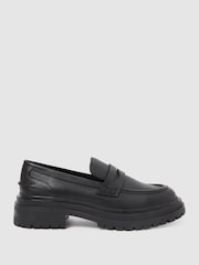 Reiss Black Adele Leather Chunky Cleated Loafers - Image 1 of 5