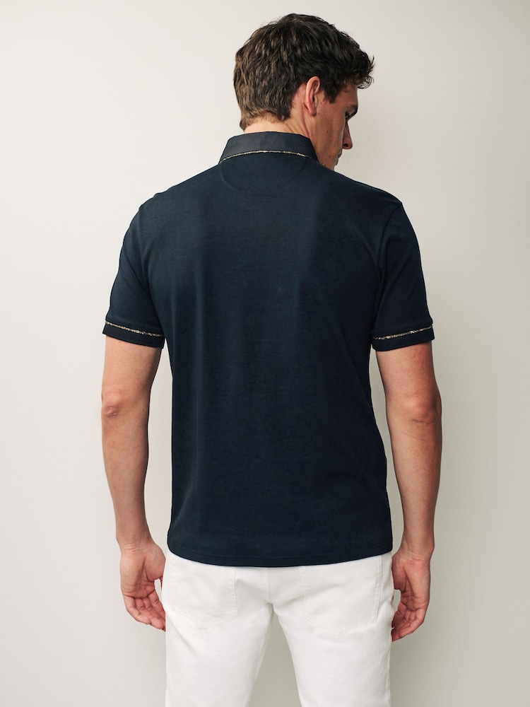 Black/Gold Short Sleeve Smart Collar Polo Shirt - Image 3 of 9