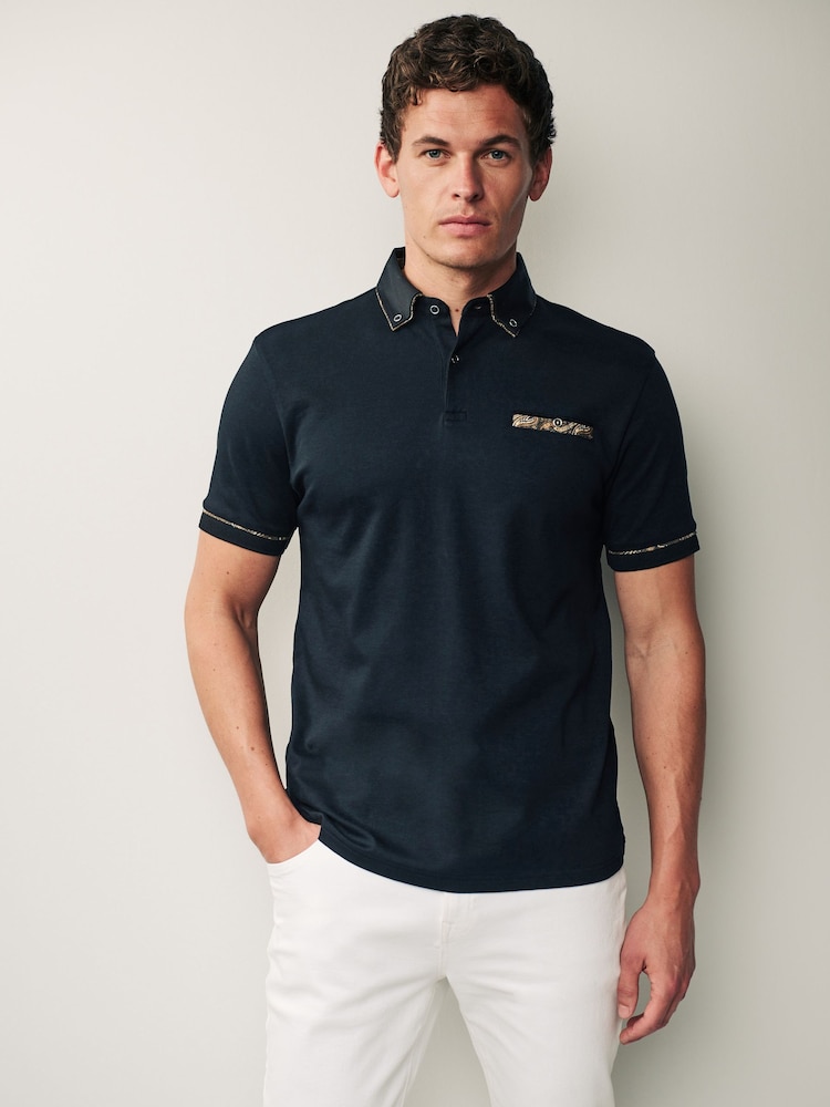 Black/Gold Short Sleeve Smart Collar Polo Shirt - Image 4 of 9