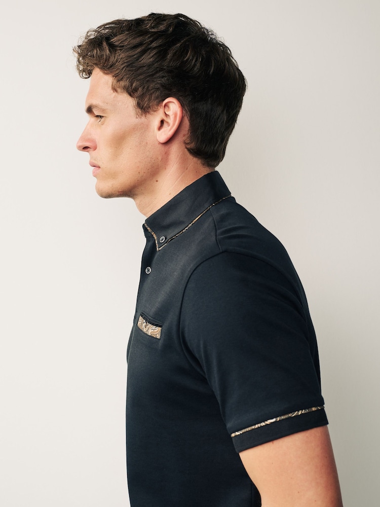 Black/Gold Short Sleeve Smart Collar Polo Shirt - Image 6 of 9