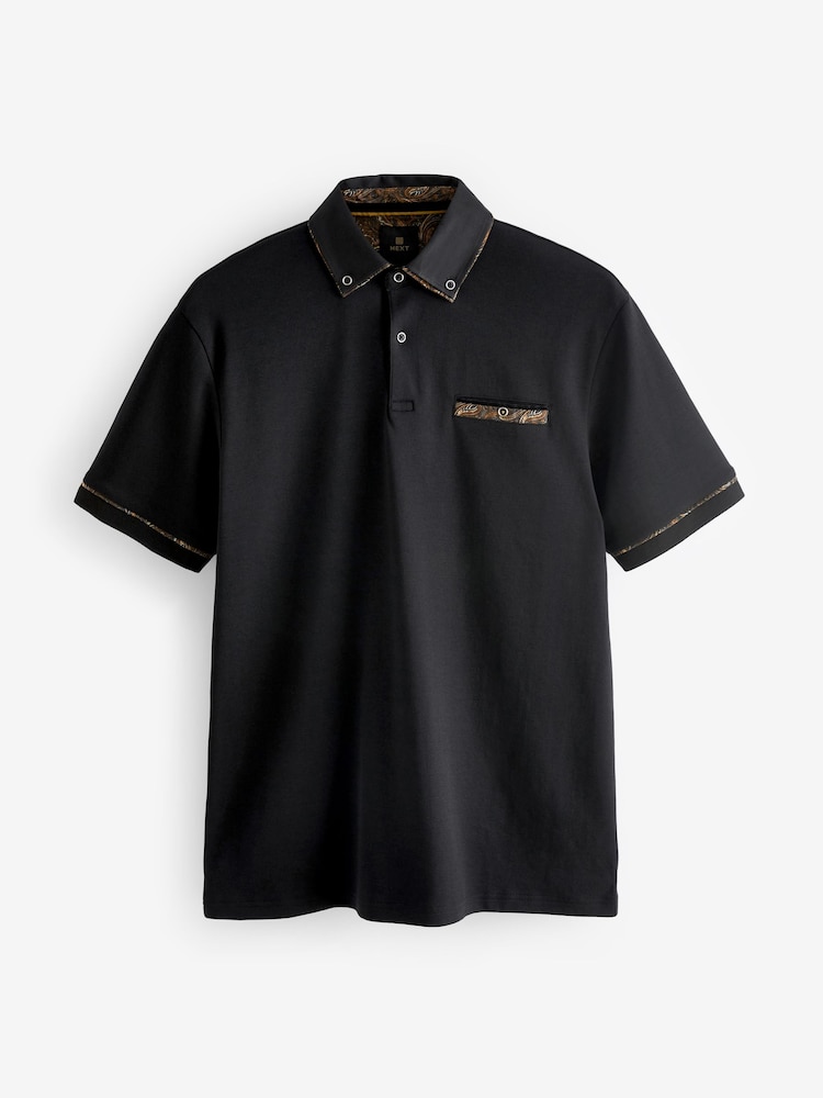 Black/Gold Short Sleeve Smart Collar Polo Shirt - Image 7 of 9