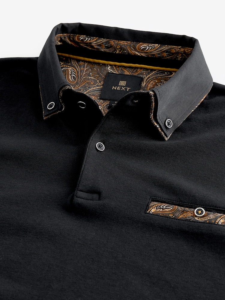 Black/Gold Short Sleeve Smart Collar Polo Shirt - Image 8 of 9