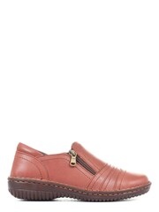 Loretta Brown Tan Ladies Wide Fit Leather Slip-On Shoes - Image 1 of 5