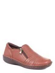 Loretta Brown Tan Ladies Wide Fit Leather Slip-On Shoes - Image 2 of 5