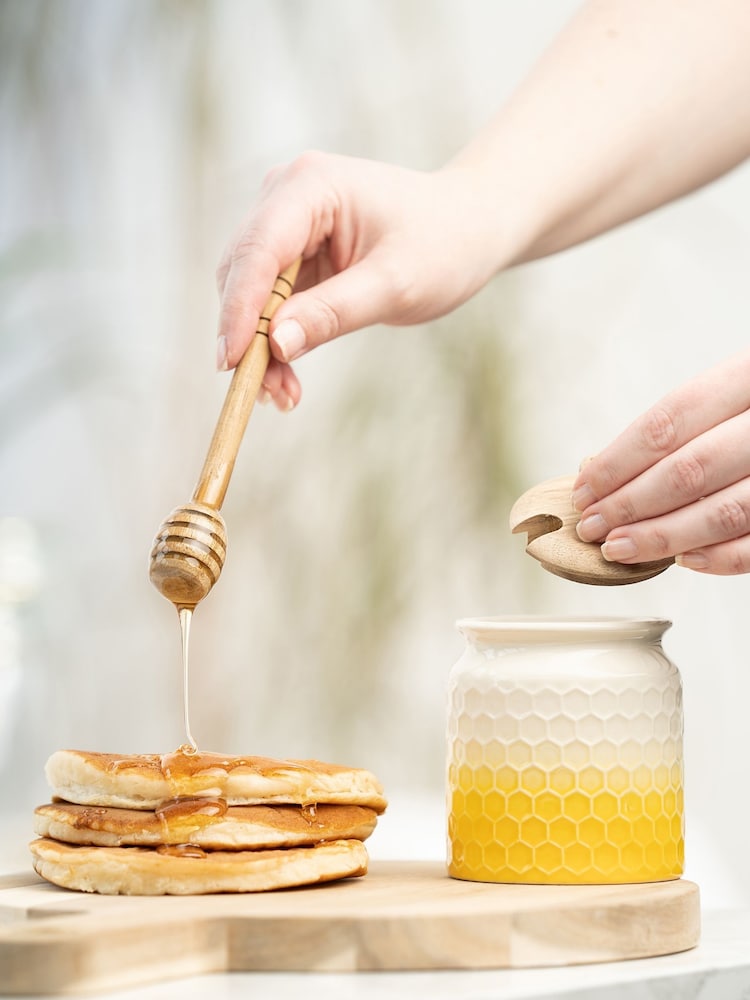 Kitchen Pantry Yellow Honey Pot With Drizzler - Image 1 of 4
