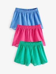 Pink/Blue/Green Jersey Broderie Shorts 3 Pack (3mths-8yrs) - Image 1 of 6