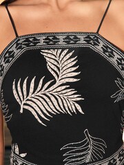 Black Embroidered Palm Sleeveless Strappy Mini Dress - Image 5 of 6