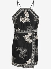 Black Embroidered Palm Sleeveless Strappy Mini Dress - Image 6 of 6