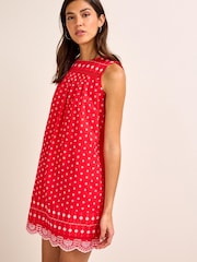 Rot / Weiß - Ärmelloses Minikleid mit Lochstickerei - Bild 1 von 5
