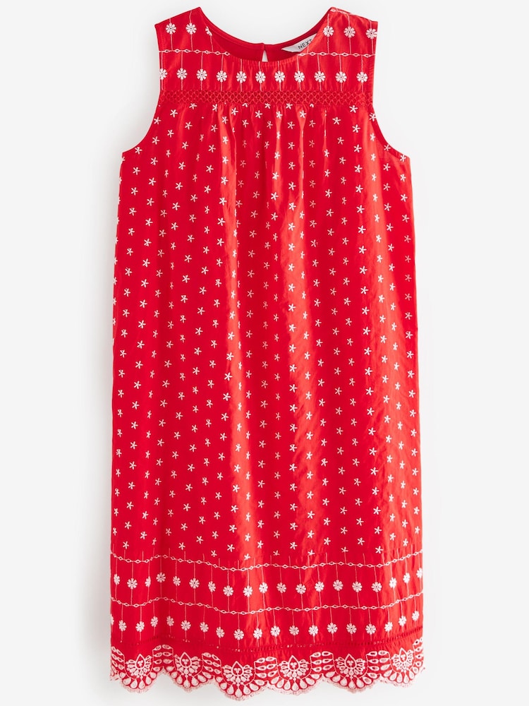 Rot / Weiß - Ärmelloses Minikleid mit Lochstickerei - Bild 5 von 5