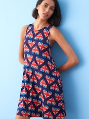 Navy Blue Union Jack Heart Sleeveless Swing Coronation Summer Dress - Image 1 of 5