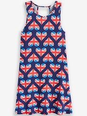 Navy Blue Union Jack Heart Sleeveless Swing Coronation Summer Dress - Image 5 of 5