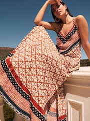Rust Brown Print Cami Strappy Maxi Summer Dress - Image 1 of 5