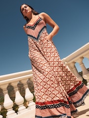 Rust Brown Print Cami Strappy Maxi Summer Dress - Image 2 of 5