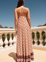 Rust Brown Print Cami Strappy Maxi Summer Dress - Image 3 of 5