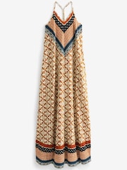 Rust Brown Print Cami Strappy Maxi Summer Dress - Image 5 of 5