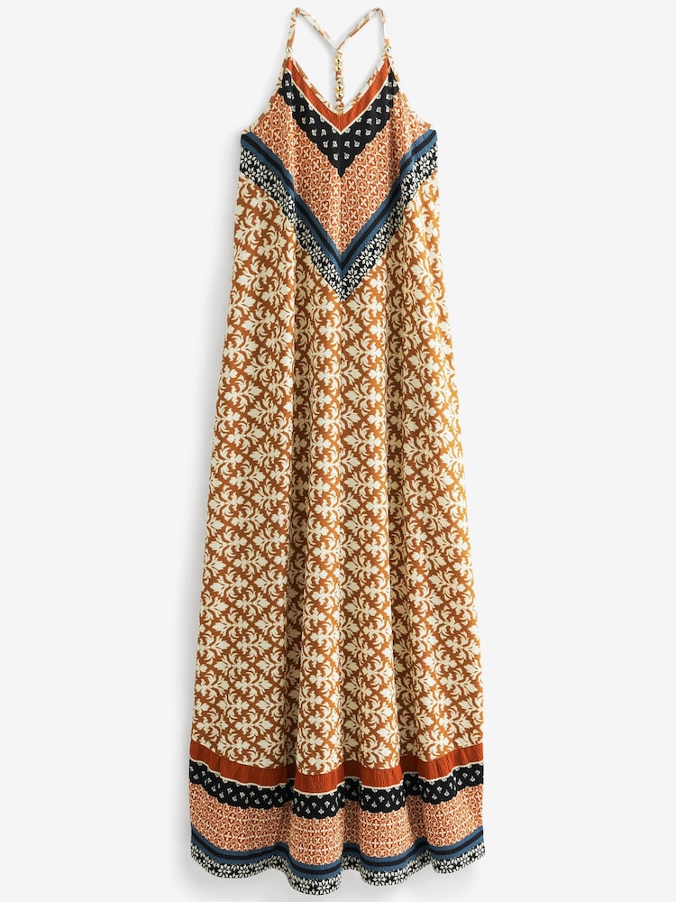 Rust Brown Print Cami Strappy Maxi Summer Dress - Image 5 of 5