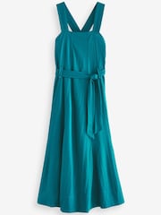 Teal Blue Square Neck Sleeveless Midi Dress With Tie Waist - Image 4 of 4