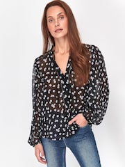 Sonder Studio Geblümte Bluse mit Einsatz, Schwarz - Bild 1 von 2
