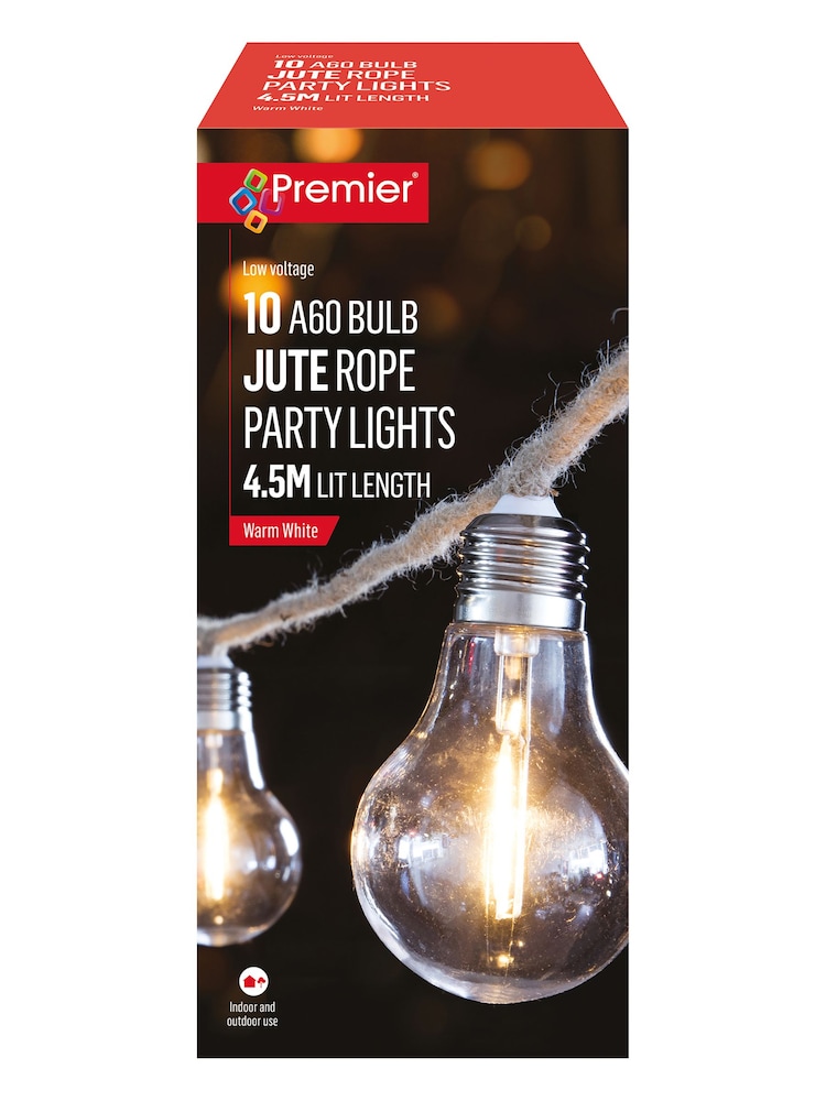 Premier Decorations Ltd Clear 10 LED Jute Rope Christmas Lights 4.5m - Image 2 of 3