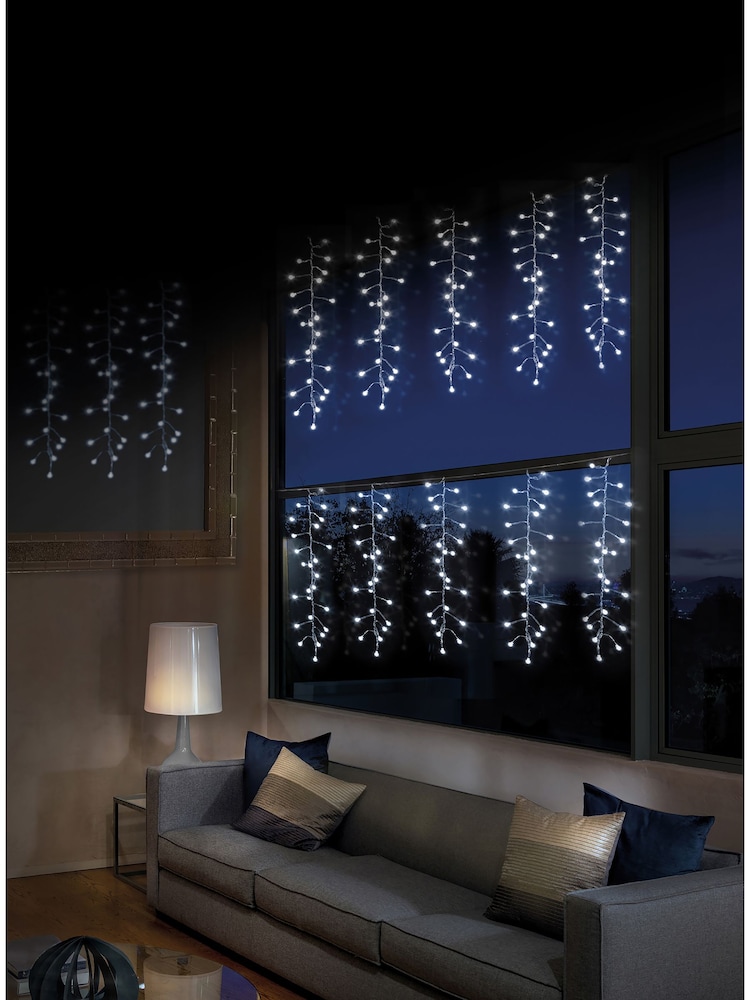 Premier Decorations Ltd White Christmas Frosted Cluster Curtain with Digital Effects - Image 1 of 3