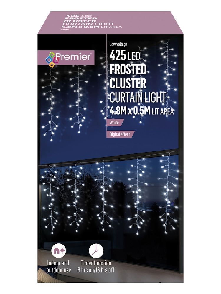 Premier Decorations Ltd White Christmas Frosted Cluster Curtain with Digital Effects - Image 3 of 3