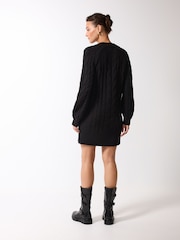 Black Cable V-Neck Knit Dress - Image 4 of 6