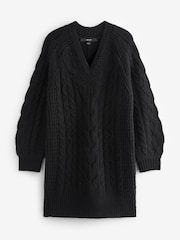 Black Cable V-Neck Knit Dress - Image 6 of 6