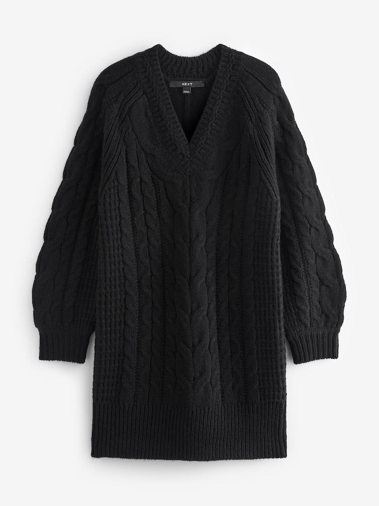 Black Cable V-Neck Knit Dress - Image 6 of 6