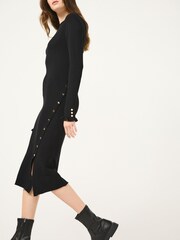 Black Ribbed Gold Button Knitted Midi Dress - Image 2 of 6