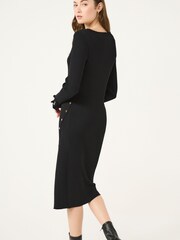 Black Ribbed Gold Button Knitted Midi Dress - Image 3 of 6