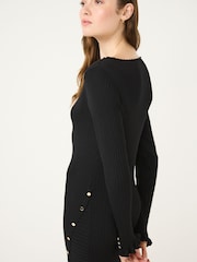 Black Ribbed Gold Button Knitted Midi Dress - Image 4 of 6