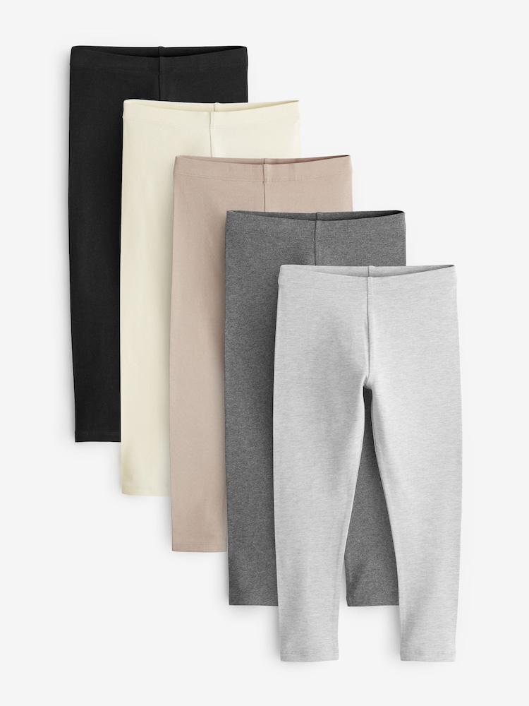 Black/ Grey/ Neutral Leggings 5 Pack (3-16yrs) - Image 1 of 6