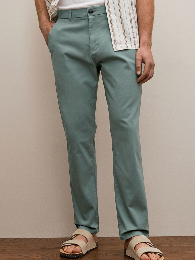 Light Blue Straight Stretch Chinos Trousers - Image 1 of 7