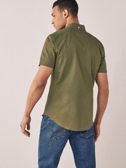 Khaki Green Short Sleeve Stretch Oxford Shirt - Image 2 of 4