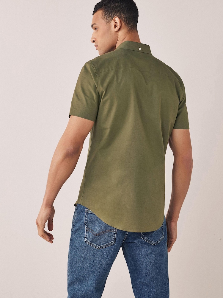 Khaki Green Short Sleeve Stretch Oxford Shirt - Image 2 of 4
