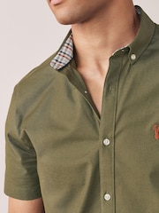 Khaki Green Short Sleeve Stretch Oxford Shirt - Image 3 of 4