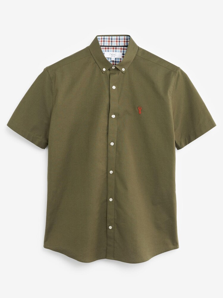 Khaki Green Short Sleeve Stretch Oxford Shirt - Image 4 of 4