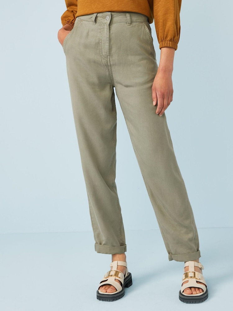 Khaki Green Tencel™ Barrel Leg Trousers - Image 1 of 5