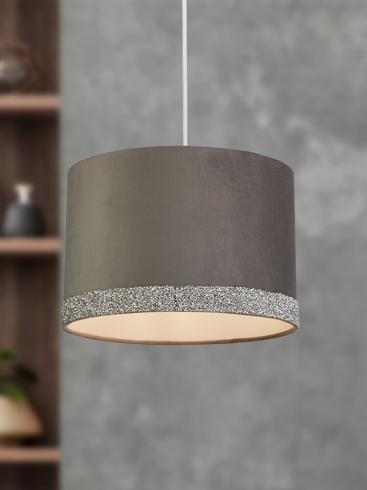 Searchlight Grey Ayisha Velvet & Glitter Band Shade - Image 1 of 3