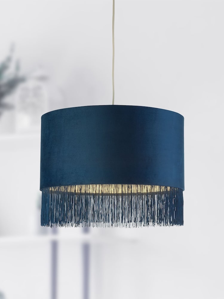 Searchlight Navy Blue Geena Velvet Fringe Shade - Image 1 of 3