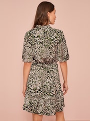 Animal Print Satin Mini Angel Sleeve Dress - Image 2 of 5