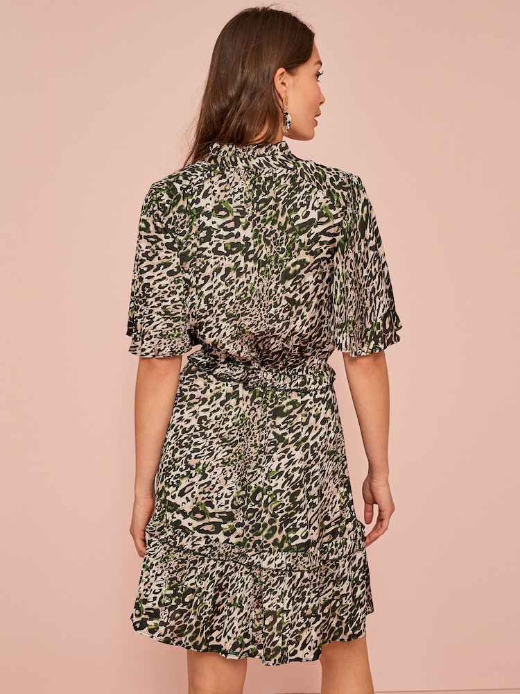 Animal Print Satin Mini Angel Sleeve Dress - Image 2 of 5