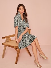 Animal Print Satin Mini Angel Sleeve Dress - Image 3 of 5