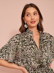 Animal Print Satin Mini Angel Sleeve Dress - Image 4 of 5