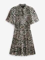 Animal Print Satin Mini Angel Sleeve Dress - Image 5 of 5