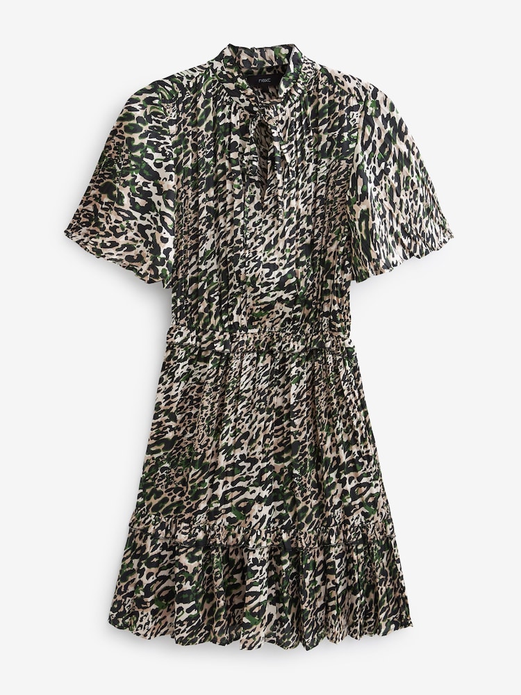 Animal Print Satin Mini Angel Sleeve Dress - Image 5 of 5
